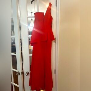 Betsy & Adam Red silk “Faye” peplum gown, women’s size 12.